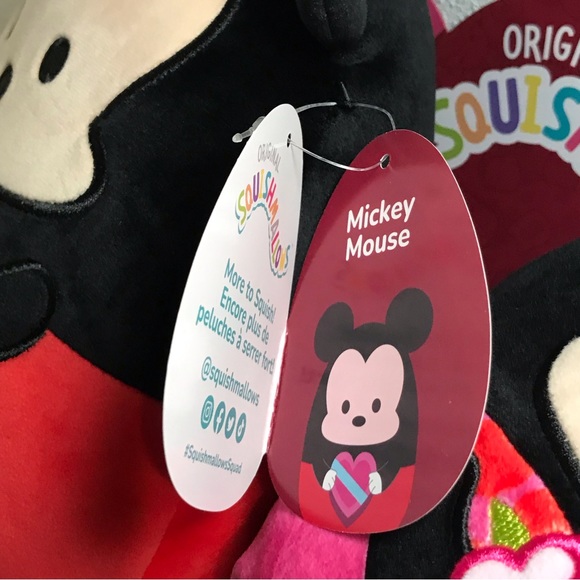 Disney Squishmallows Mickey and Minnie Mouse Valentines Set Heart Flowers NEW 8" - Picture 8 of 13